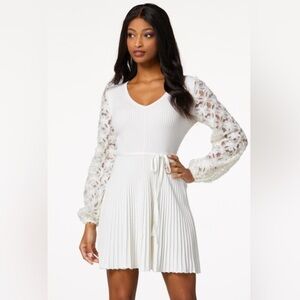 Cato Mesh Floral Long Sleeve Ribbed Sweater Dress White Ivory Size M